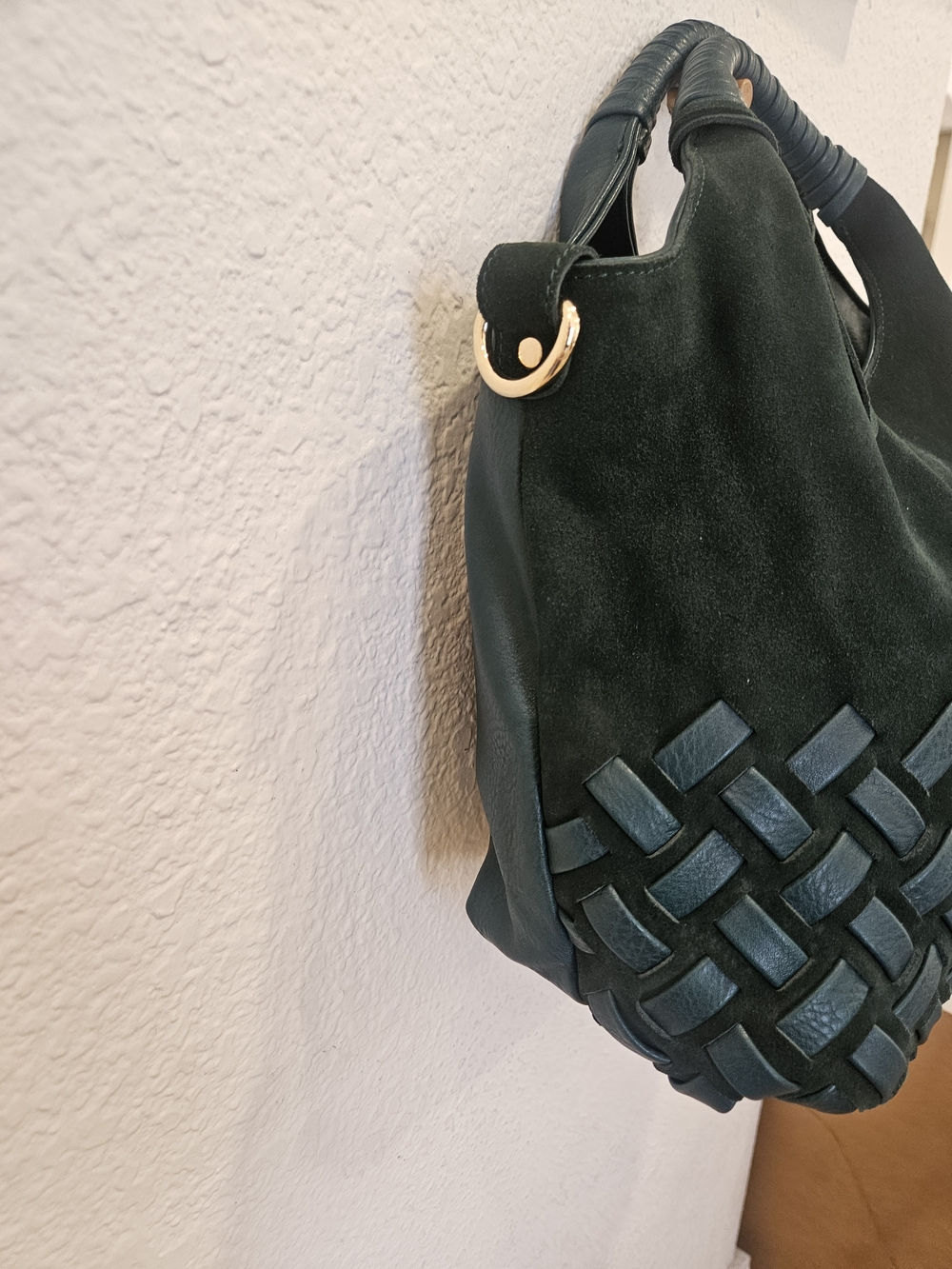 Nico Louise Genuine Suede Woven Detail Top-Handle Bag – Emerald Green - Picture 4 of 10